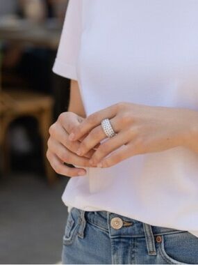 Sparkling Silver Pave Dome Statement Ring - Size [8]